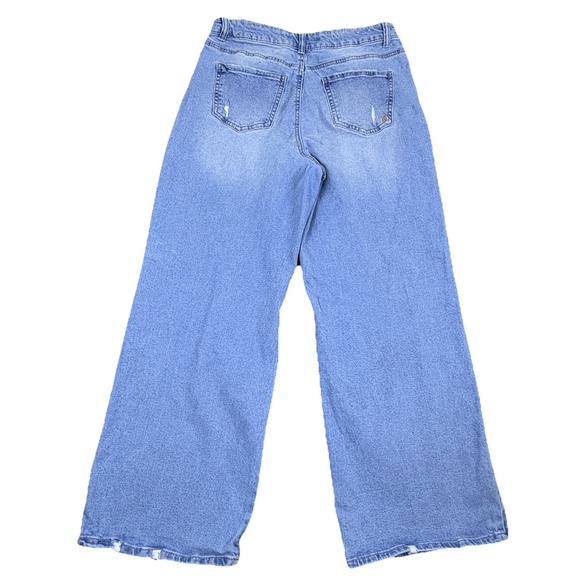 Distressed Wide Leg High Rise Jeans Ripped Denim Casual Womens Size 17 W32 L32 - Picture 2 of 15